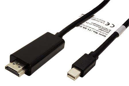 DisplayPort - HDMI kabel, miniDP(M) -> HDMI M, 4K@30Hz, 2m