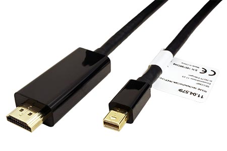 DisplayPort - HDMI kabel, miniDP(M) -> HDMI M, 4K@60Hz, 1m
