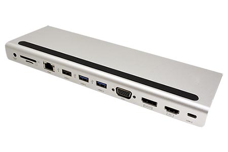 Docking station USB C(M) -> HDMI 4K, DP 4K, VGA, audio, 2x USB3.0, USB 2.0, Gigabit, SD/microSD, USB C(F) PD