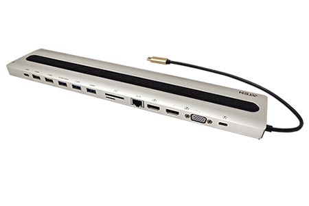 Docking station USB C -> USB 3.0 + 2.0 + USB C, VGA/HDMI, HDMI, audio, 1Gb LAN, čtečka karet, USB C (PD) (UH3237)