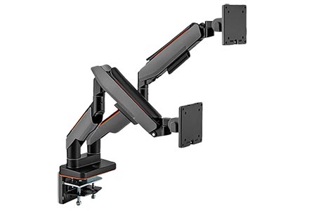 Držák pro 2x LCD, 5 kloubů, 2x 20kg, montáž na stůl, plynová pružina, černý