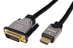 DVI-HDMI kabel, DVI-D(M) - HDMI A(M), černostříbrný, 3m