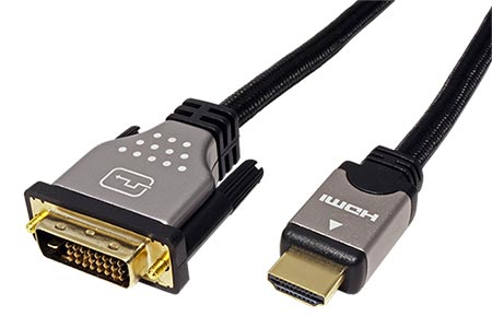 DVI-HDMI kabel, DVI-D(M) - HDMI A(M), černostříbrný, 5m