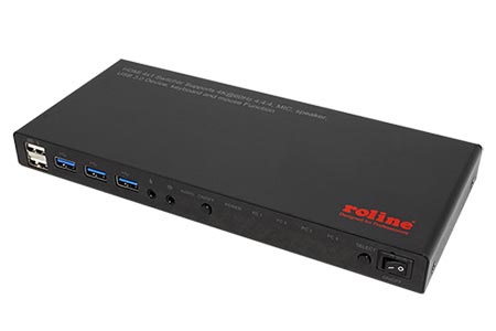KVM přepínač (USB, HDMI, audio) 4:1, USB 3.x hub, 4K@60Hz