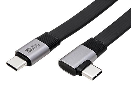 USB4 80Gbps kabel USB C(M) - USB C(M) lomený do boku, PD 240W, plochý, 0,13m, černý