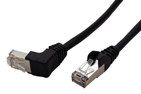FTP patchkabel kat. 5e, 1 lomený konektor (90°), 2m, černý