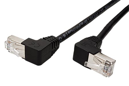 FTP patchkabel kat. 5e, lomené konektory (90°), 2m, černý