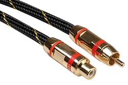 Gold prodlužovací kabel cinch(M) - cinch(F), červené konektory, 2,5m