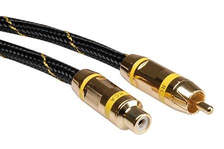 Gold prodlužovací kabel cinch(M) - cinch(F), žluté konektory, 2,5m