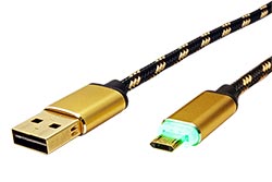 GOLD USB 2.0 kabel, oboustranný USB A(M) - oboustranný microUSB B(M), 1m, QC2.0, svítící konektor