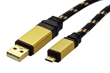 Gold USB 2.0 kabel, USB A(M) - microUSB B(M), 0,8m