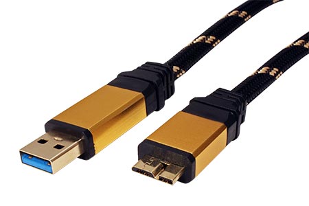 Gold USB SuperSpeed 5Gbps kabel USB3.0 A(M) - microUSB3.0 B(M), 1,8m