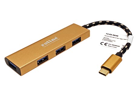 GOLD USB SuperSpeed 5Gbps (USB 3.0) Hub, USB C(M) - 4x USB3.0 A(F)