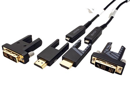 HDMI 2.0 aktivní optický kabel, Ultra-HD (18G), 2x microHDMI D(M) + redukce na HDMI a DVI, 100m