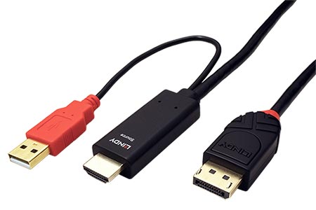 HDMI -> DisplayPort kabel, HDMI A(M) -> DP(M), 4K@30Hz, 1m