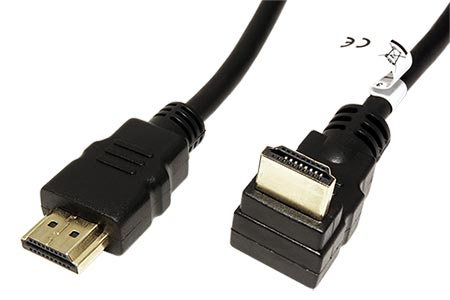 HighSpeed HDMI kabel s Ethernetem, HDMI M - HDMI M, 1m, zlacené konektory, 1x lomený dolů