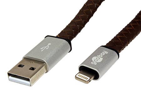 HQ USB kabel pro Apple s konektorem Lightning, opletený kůží, 0,2m