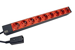 Napájecí panel 1U, 9x zásuvka DE, vidlice C20, červený, 3m (333.937)