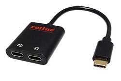 Adaptér USB C(M) - USB C(F) pro sluchátka a mikrofon + USB C(F) PD, 0,13m