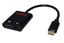 Adaptér USB C(M) - 4 pólový jack 3,5mm audio + USB C(F) (PD), 0,13m