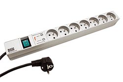 Napájecí panel 1U, 7x zásuvka CZ, přepěťová ochrana, vypínač, šedý, 2m (333.838)