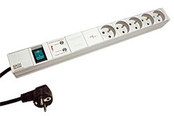 Napájecí panel 1U, 5x zásuvka CZ, přepěťová ochrana, filtr, vypínač, šedý, 2m (330.840)