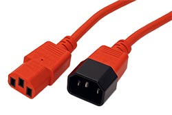 Kabel síťový prodlužovací IEC320 C14 - IEC320 C13, 3m, červený