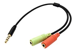 Redukce pro sluchátka a mikrofon,4pólový jack3,5 M-2xjack 3,5F,kablík 25cm