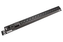Vertikální napájecí panel 1U, 16x C13, vstup IEC320 C14, přepěťová ochrana, + kabel 3m (PE0116SG)