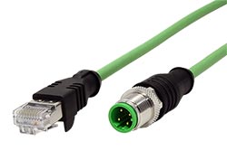 Kabel M12 4pin (M) kód D - RJ45(M), ohebný, torzní, 2m