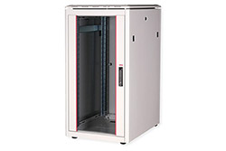 19" síťový rozvaděč 22U, stojanový, Pro, š. 600, h. 800, skleněné dveře, šedý