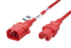 Kabel síťový prodlužovací IEC320 C14 - IEC320 C15, se západkami TwyLock, 1m, červený (BRN0522)