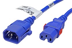 Kabel síťový prodlužovací IEC320 C14 - IEC320 C15, se západkami TwyLock, 1m, modrý (BRN0523)