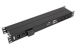 19" napájecí panel, 18x C13, výstup měření, přepěťová ochrana, vstup C14, + kabel 3m (PE1118SG)
