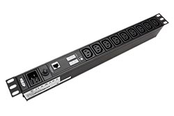 19" napájecí panel, 9x C13, výstup měření, vstup C20, + kabel 3m (PE1209G)