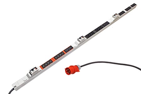 Vertikální napájecí panel 24x IEC320 C13 + 6x IEC320 C19, 3m, 6x jistič, vidlice IEC 60309 3x32A (800.2338)