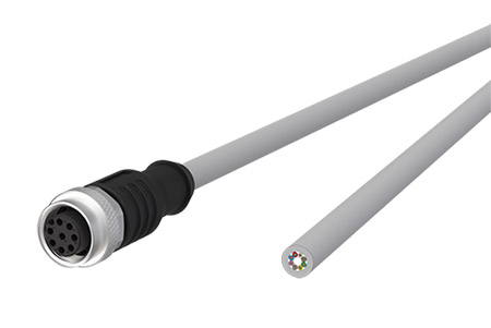 Kabe M12 8pin (F) kód A - volný konec, šedý, 5m