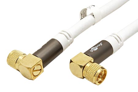 Kabel anténní SAT, 135dB, 4x stíněný, zlacený, F(M) - F(M), lomené konektory, 1m, bílý