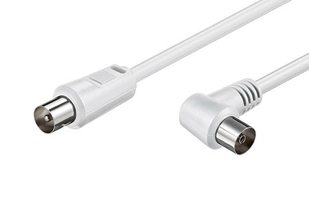 Kabel anténní TV, 70dB, 2x stíněný, IEC169-2, M (přímý) - F (lomený), 1,5m, bílý