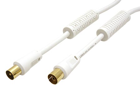 Kabel anténní TV s ferity, 80dB, 2x stíněný, IEC169-2, M-F, 1,5m, bílý