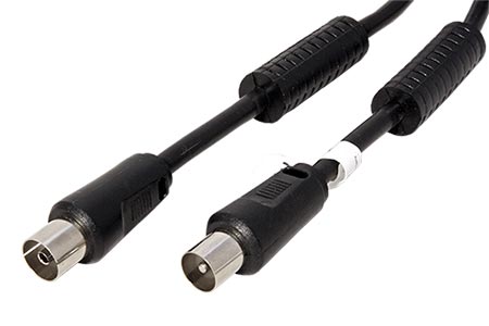 Kabel anténní TV s ferity, 80dB, 2x stíněný, IEC169-2, M-F, 5m, černý