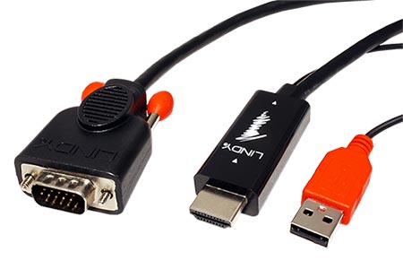 Kabel HDMI -> VGA, napájení USB A(M), 2m