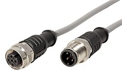 Kabel M12 4pin (M) kód A - M12 5pin (F) kód A, šedý, 10m