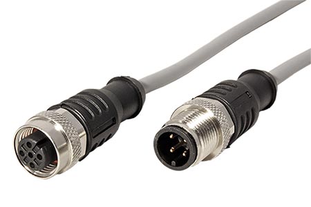 Kabel M12 4pin (M) kód A - M12 5pin (F) kód A, šedý, 5m