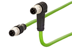 Kabel M12 4pin (M) kód D - M12 4pin (M) kód D lomený, 1m