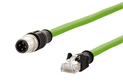 Kabel M12 4pin (M) kód D - RJ45(M), 2m