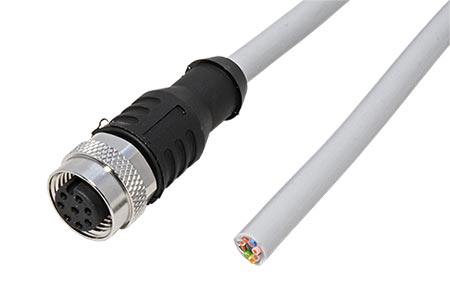 Kabel M12 8pin (F) kód A - volný konec, šedý, 5m