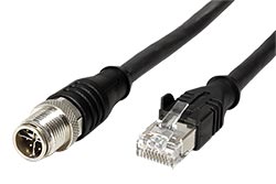 Kabel M12 8pin (M) kód X - RJ45(M), 1m, černý