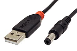 Kabel napájecí USB -> souosý napájecí konektor 5,5x2,1mm, 1,5m