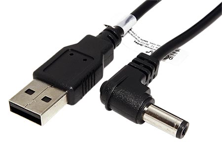 Kabel napájecí USB -> souosý napájecí konektor 5,5x2,1mm, lomený 90°, 1m